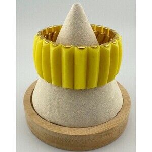 Vtg Gold Tone 50s 60s Expansion flex thermoset Plastic Hong Kong Yellow Bracelet